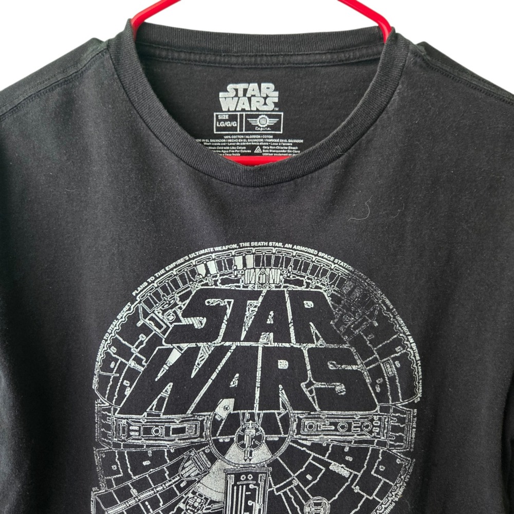 Star Wars Millennium Falcon Graphic Long Sleeve Shirt Black Mens LG Mad Engine